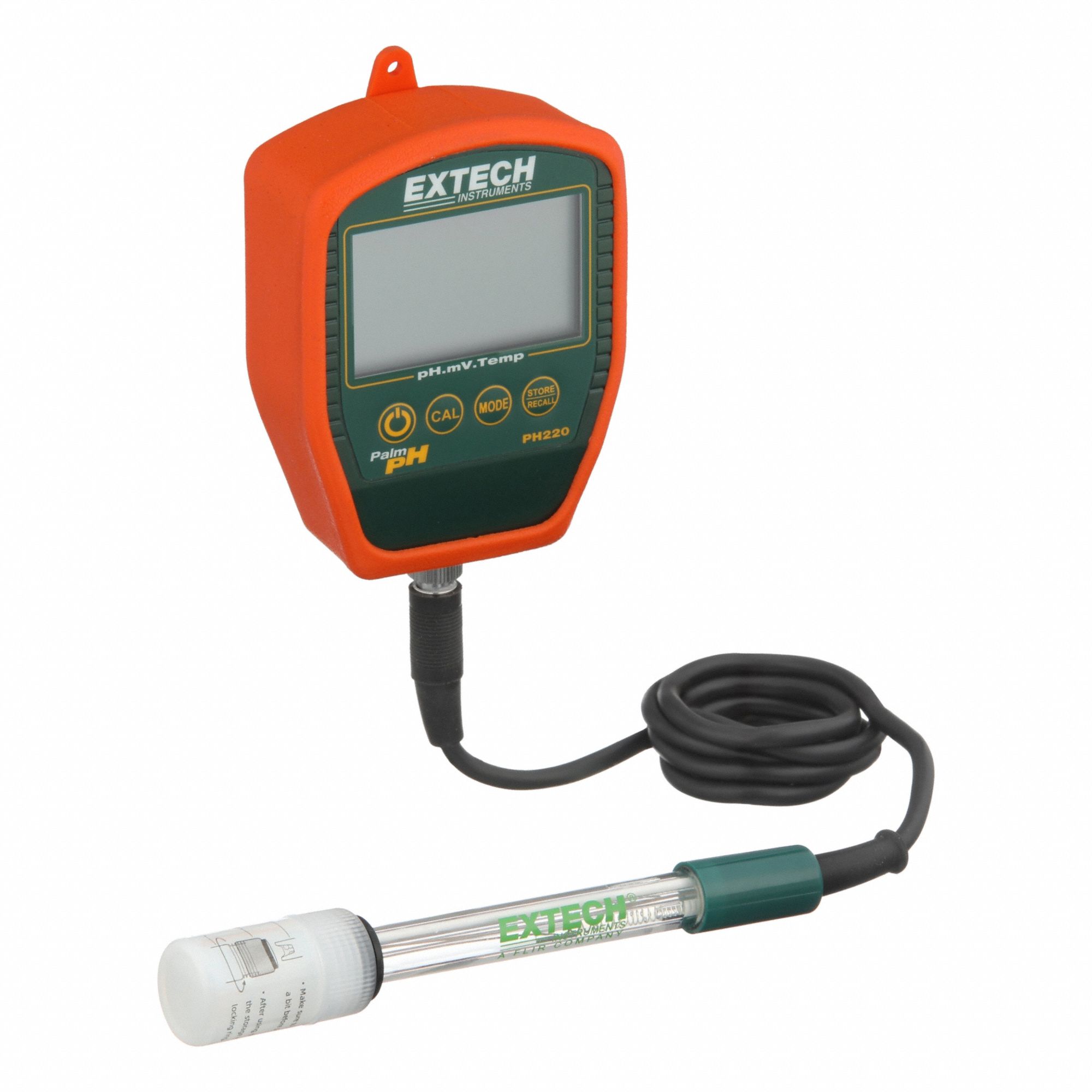 pH Meter: Millivolt/pH/Temp, pH Electrode, 9V Battery/Protective Holster, 0 pH pH Range - Min