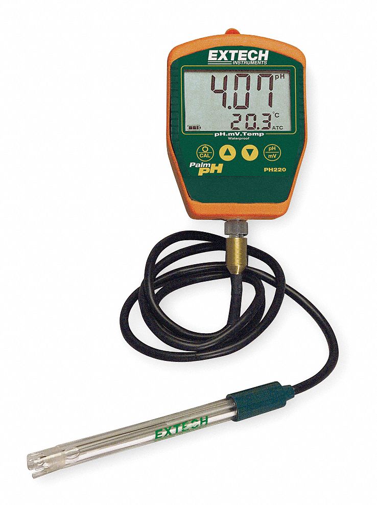 EXTECH Medidor pH de Palma a Prueba de Agua, Rango pH: 0.00 a 14.00,  Precisión pH: ±0.01, Calibración: 1, 2 o 3 pt. - Medidores de PH - 5AY49