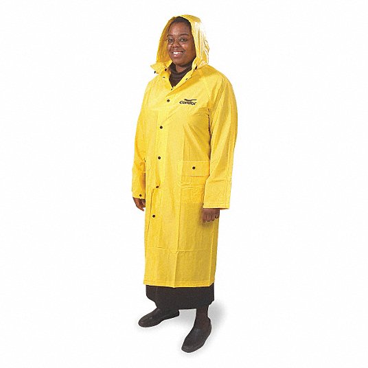 CONDOR Rain Coat with Detachable Hood: Rain Coat, XL, Yellow, Snap, Snap-On  (Included) Hood, PVC