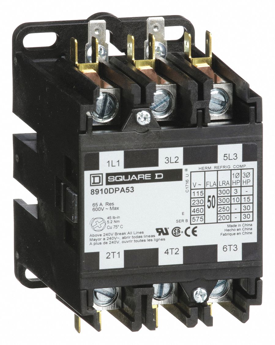 Square D 8910DPA53V14 definite purpose contactor series B 50 fla 65 a res 3 pole 