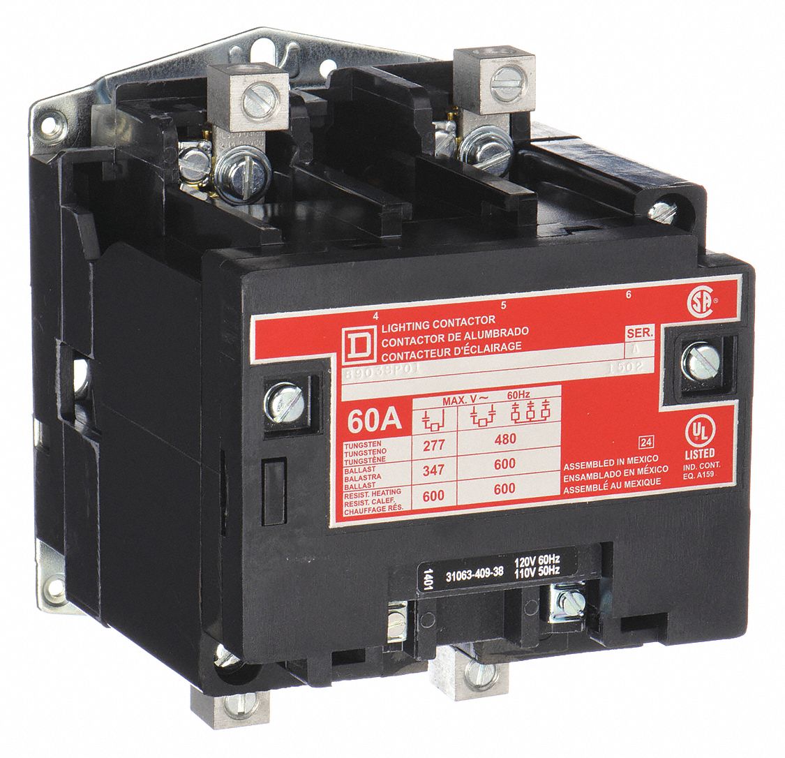 LIGHTING MAGNETIC CONTACTOR, 2 POLES, 120V AC, 60 A, OPEN