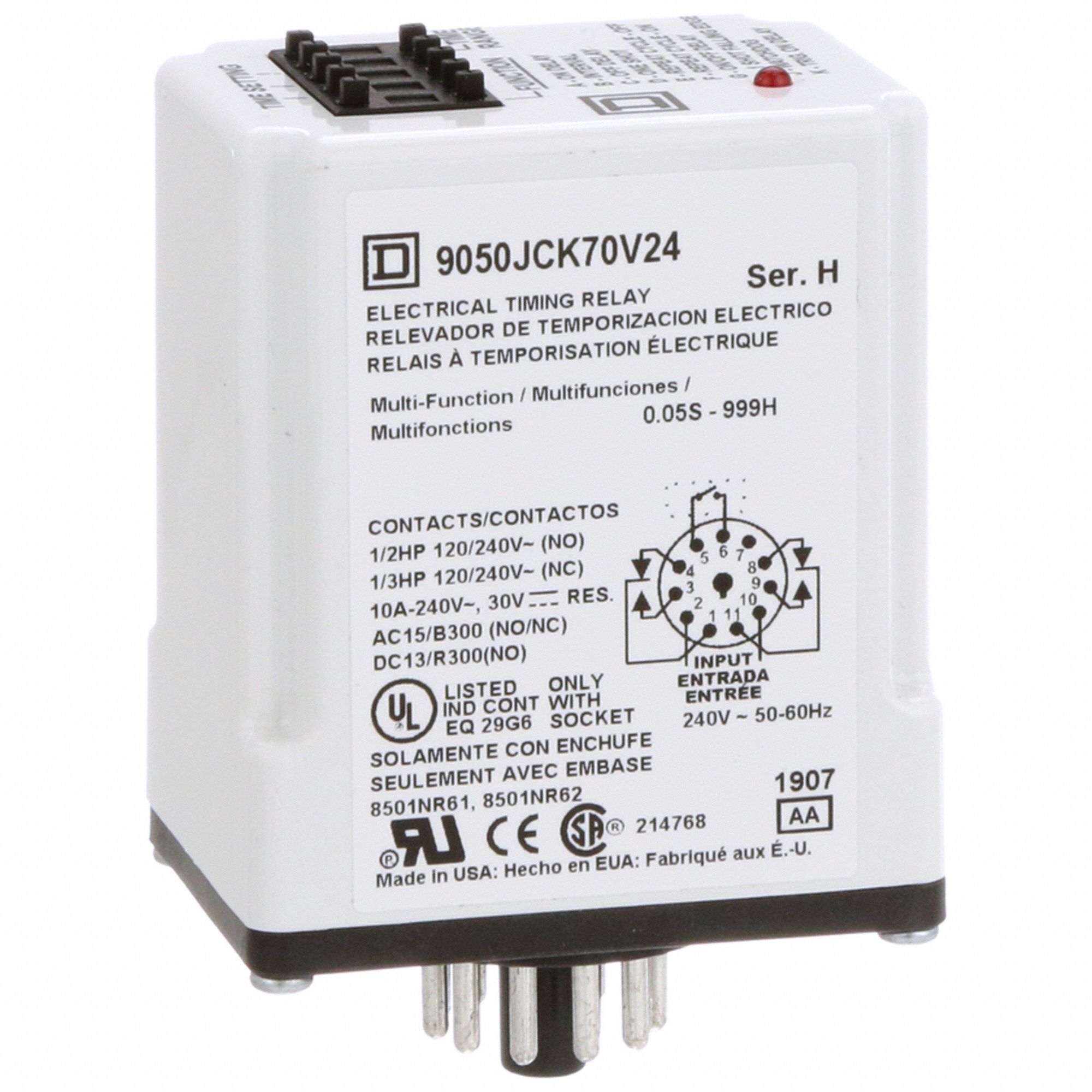 MULTI-FUNCTION TIME DELAY RELAY, SOCKET MOUNTED, 240V AC, 10 A, 11 PINS/TERMINALS