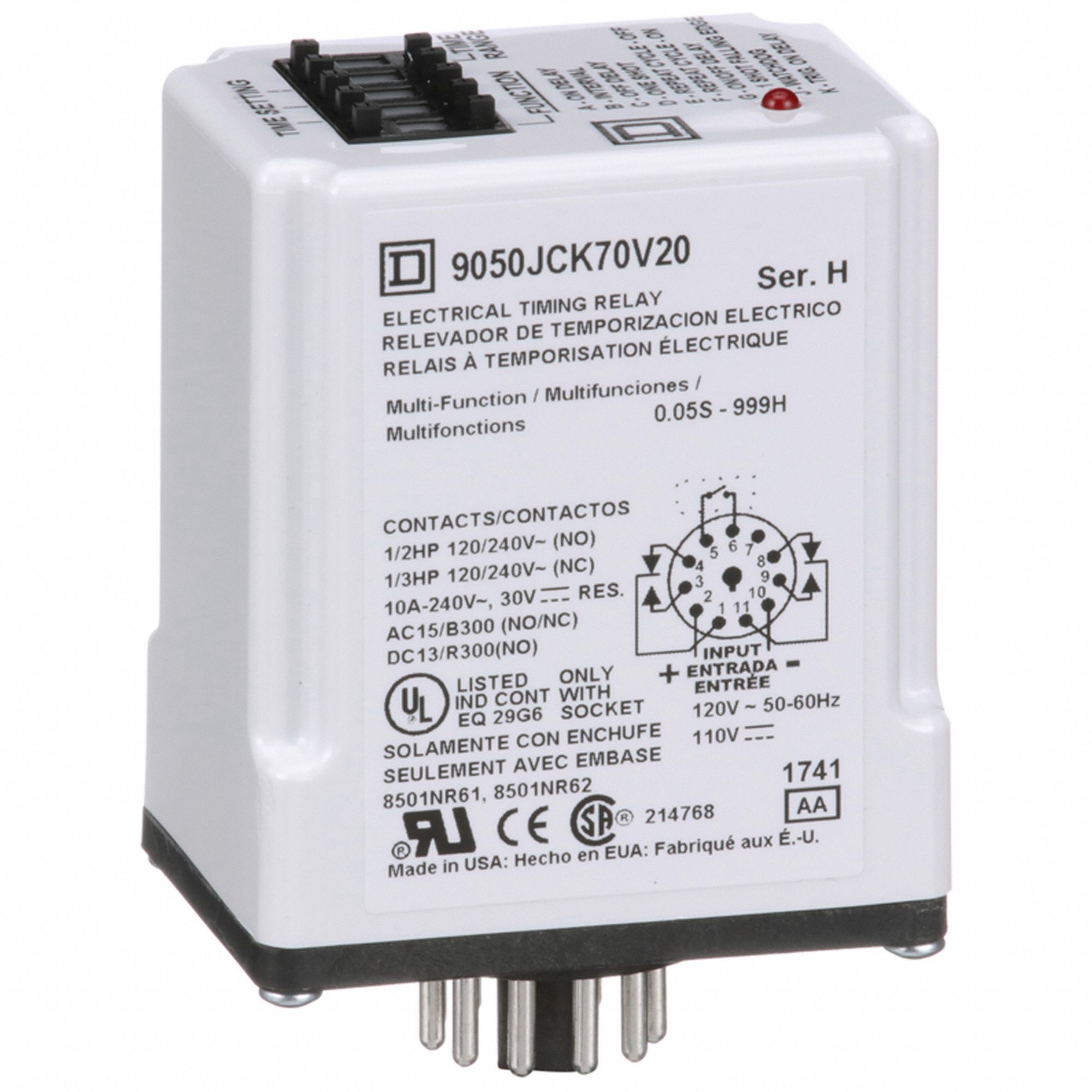 MULTI-FUNCTION TIME DELAY RELAY, SOCKET MOUNTED, 120V AC, 10 A, 11 PINS/TERMINALS