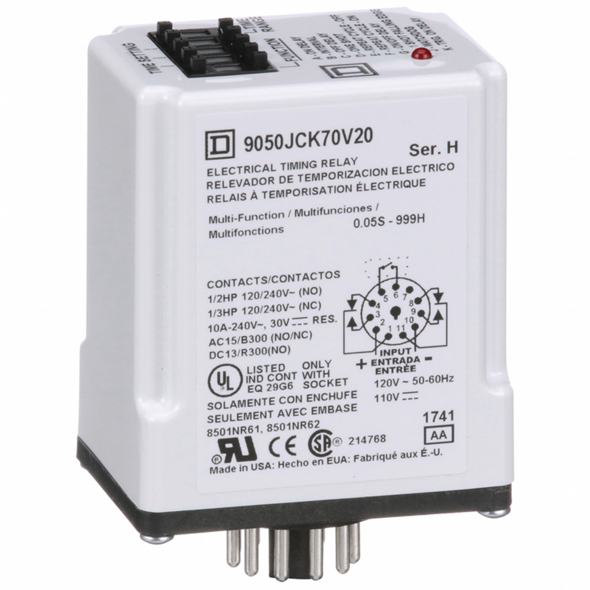 SCHNEIDER Multi-Function Time Delay Relay: Socket Mounted, 120V AC, 10 A,  11 Pins/Terminals