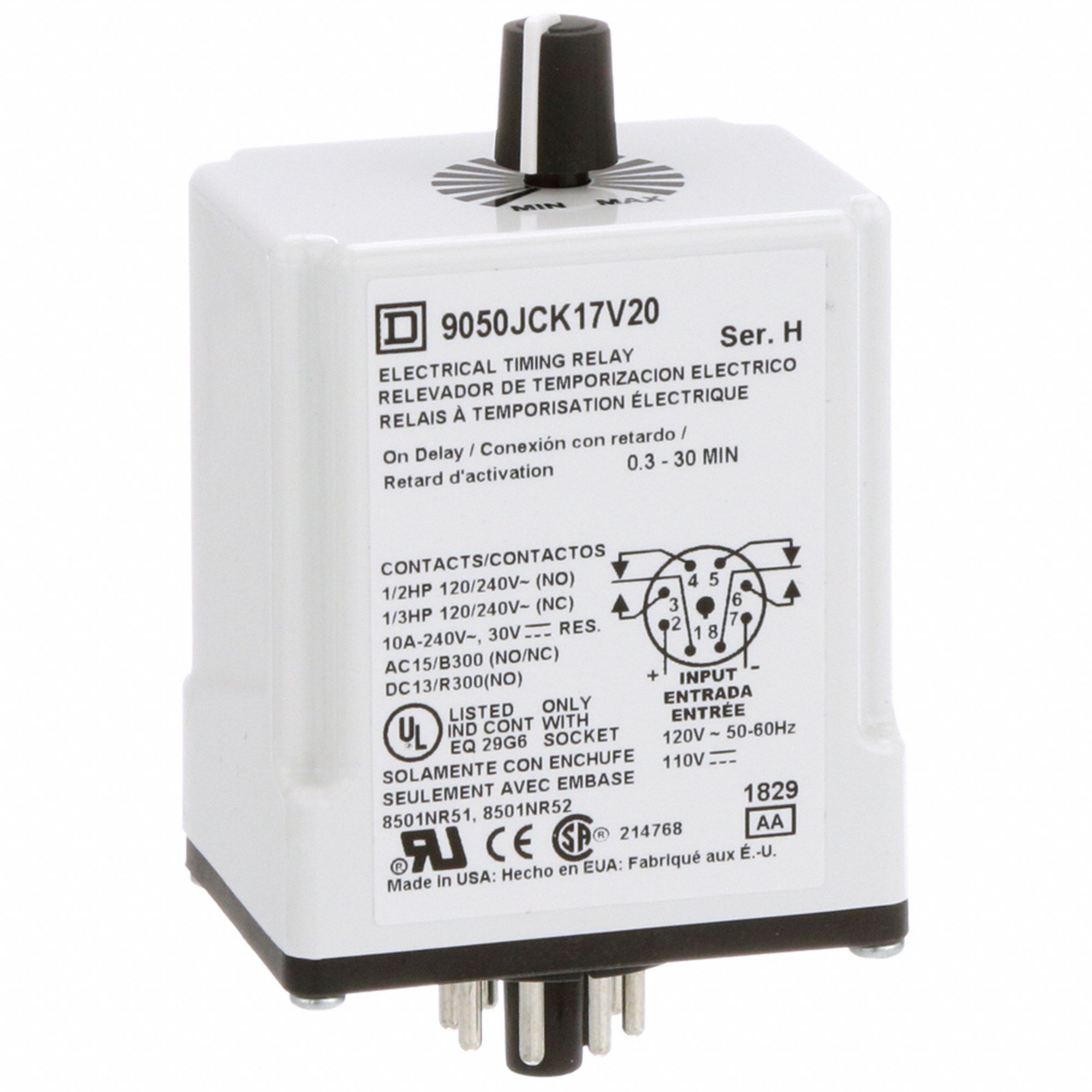 SCHNEIDER, Socket Mounted, 120V DC, Single Function Time Delay Relay