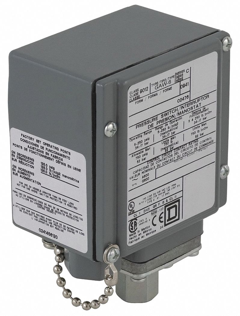 SQUARE D, 5 to 250 psi, 10 to 49 psi, Pressure Switch 5B4239012GAW6