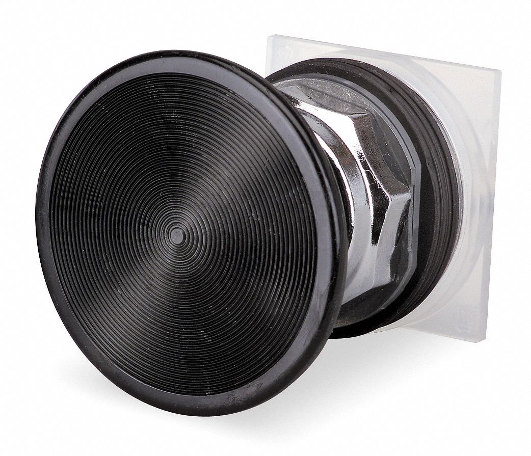 Mushroom Head Push Button: Black, 30 mm Mounting Size, Metallic, Momentary
