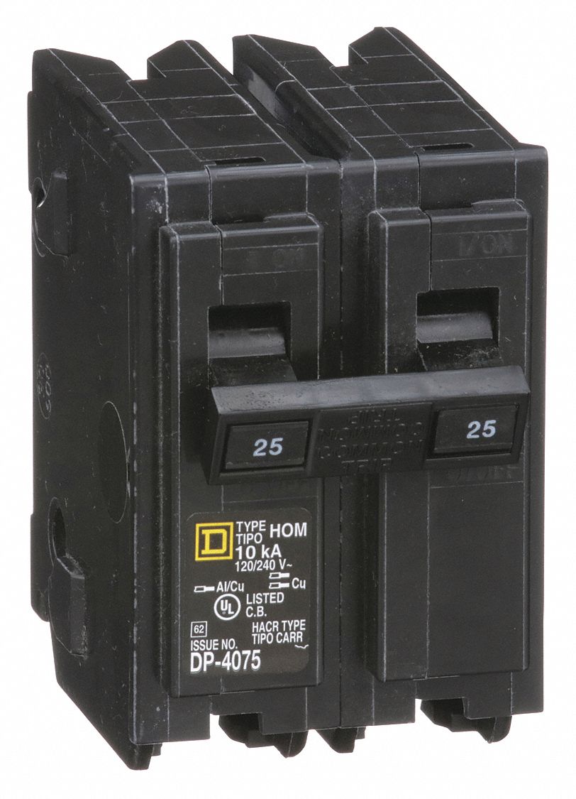 Miniature Circuit Breaker: 25 A, 120/240V AC, Single Phase, 10kA at 120/240V AC, 2 Poles