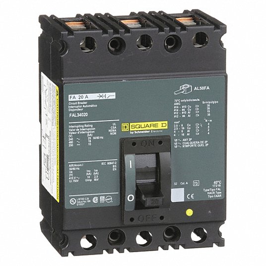Square D EHB34020 20A 3P 480VAC Circuit Breaker for sale online 