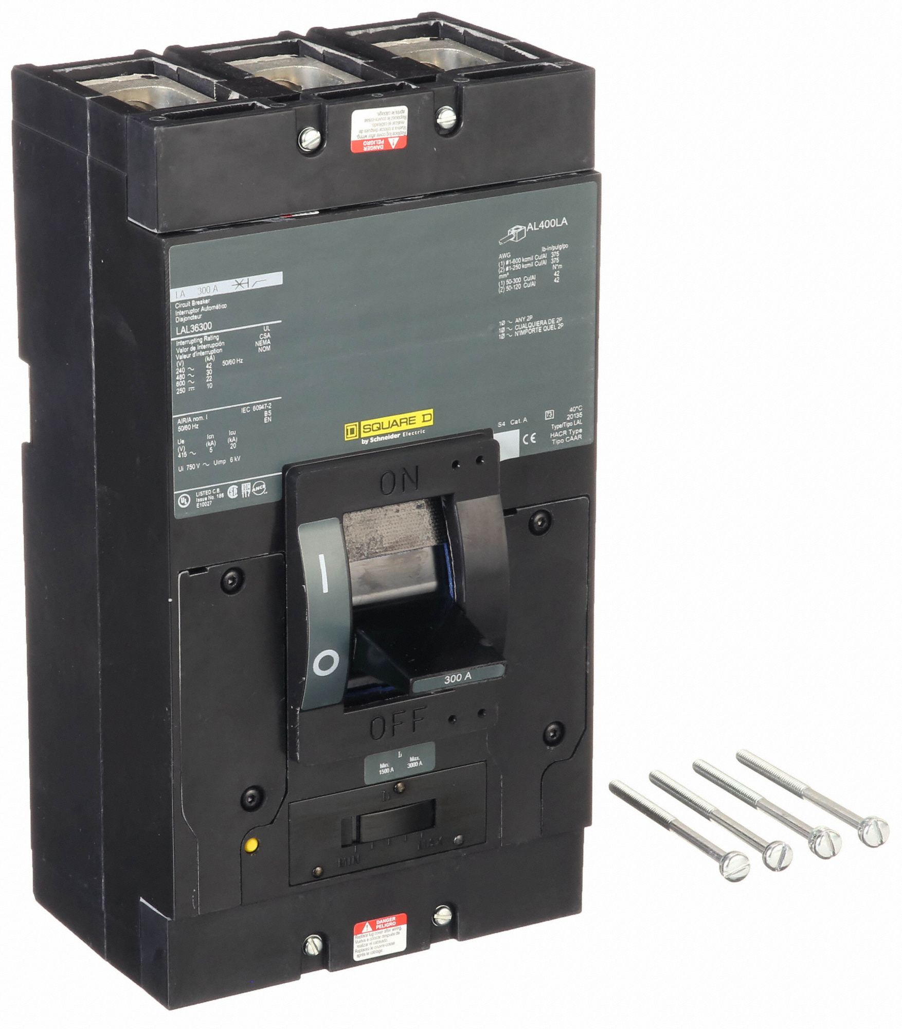 SQUARE D Molded Case Circuit Breaker: 300 A Amps, 42kA at 240V AC, Adj