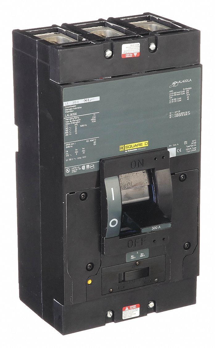 Molded Case Circuit Breaker: 300 A Amps, 42kA at 240V AC, Adj, Lug, ABC, 3 Poles, 600V AC, LAL