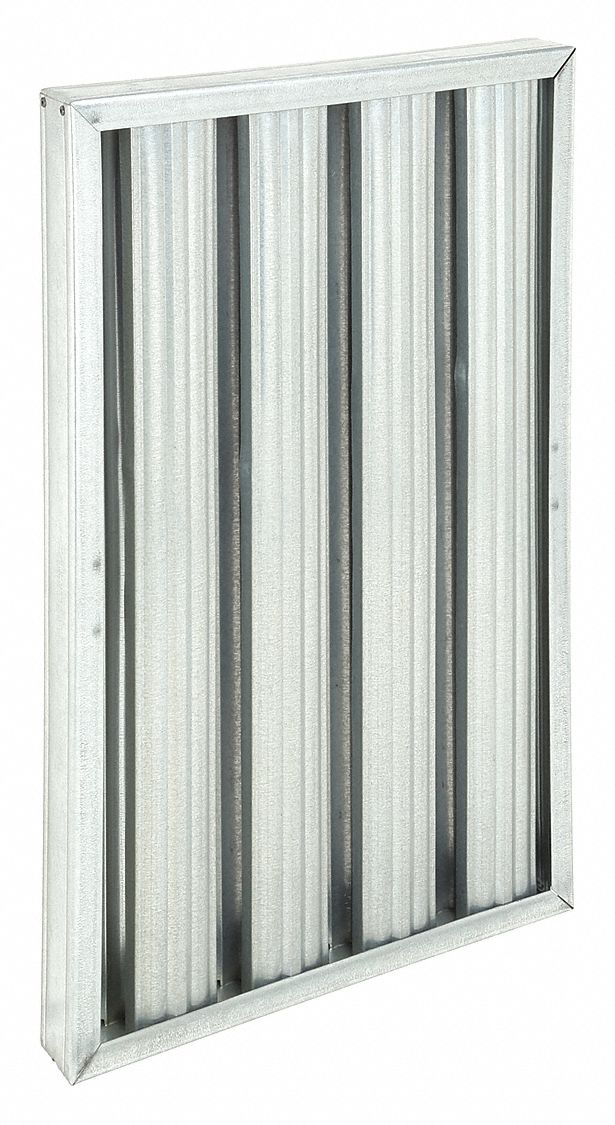 Grease Filter: 25 in x 16 in x 2 in, Galvanized Steel, Baffle