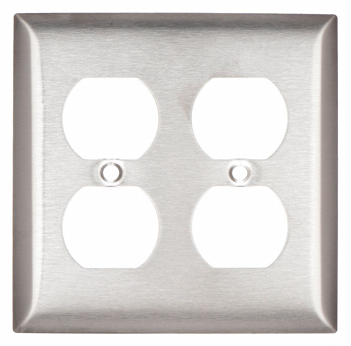 DUPLEX RECEPTACLE WALL PLATE, DUPLEX OUTLET, STAINLESS STEEL, SILVER, 2 OUTLET OPENINGS