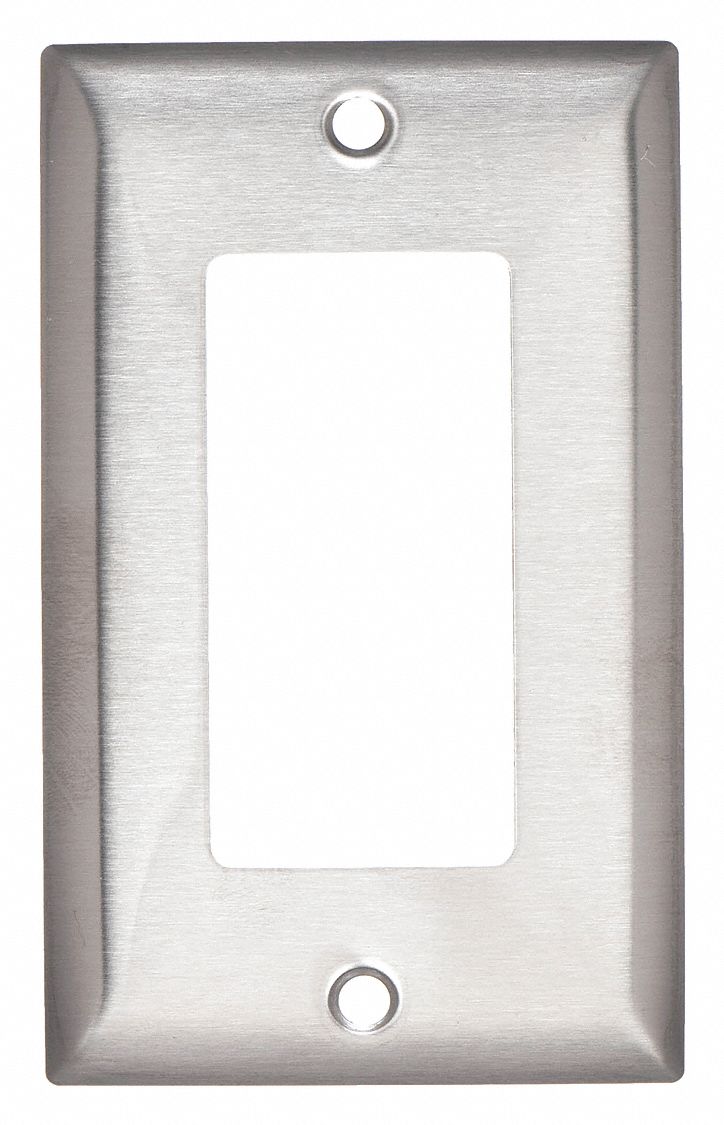 ROCKER WALL PLATE, DECORATOR-ROCKER, STAINLESS STEEL, SILVER, 1 OUTLET OPENING, 1 SWITCH OPENING