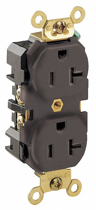 Receptacle: Duplex, 5-20R, 125V AC, 20 A, Brown, 2 Pole / 3 Wire, Screw Terminals