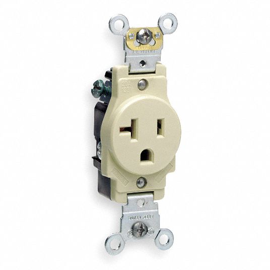 LEVITON 20, Industrial, Receptacle, Ivory, No Tamper Resistant - 5C363 ...