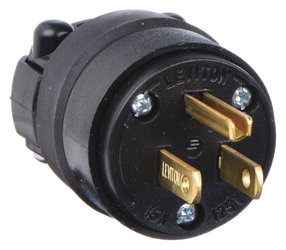 PLUG RUBBER 3W 15A 125V BLACK