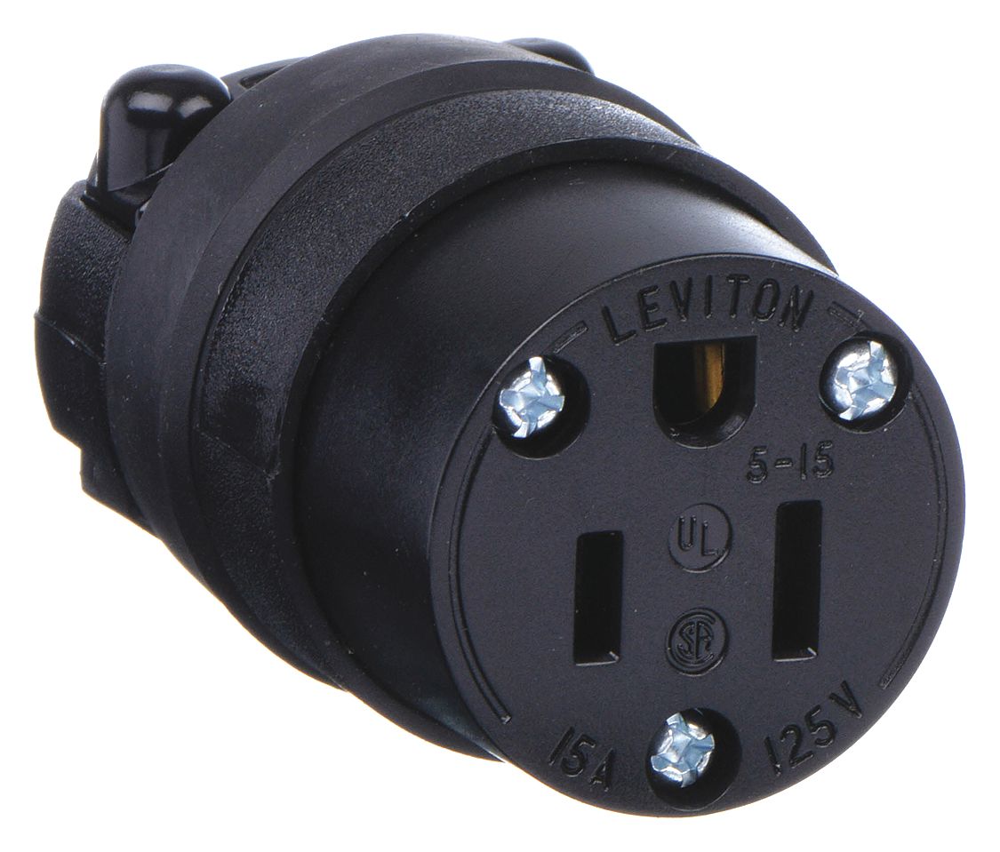 CONNECTOR RUBBER BLACK, 3W 2P 15 AMP, 125V