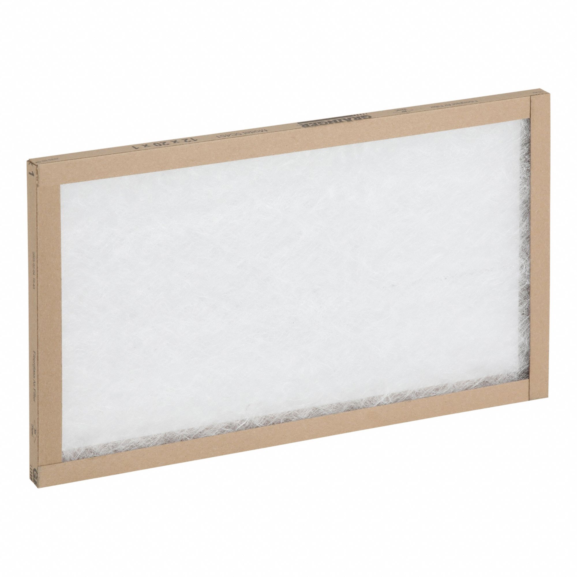 Non-Pleated Air Filter: 12 in x 20 in x 1 in, MERV 1, Fiberglass