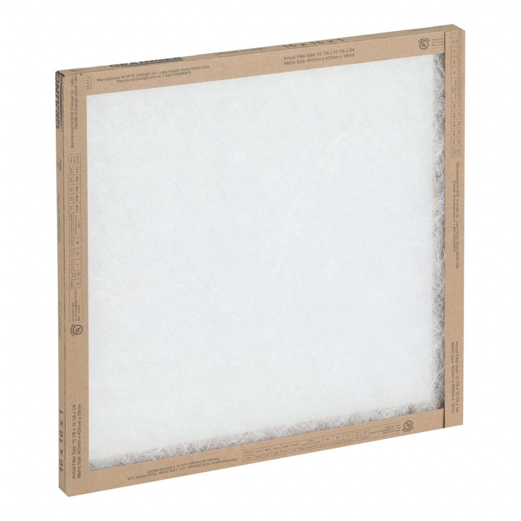 Non-Pleated Air Filter: 10 in x 10 in x 1 in, MERV 1, Fiberglass