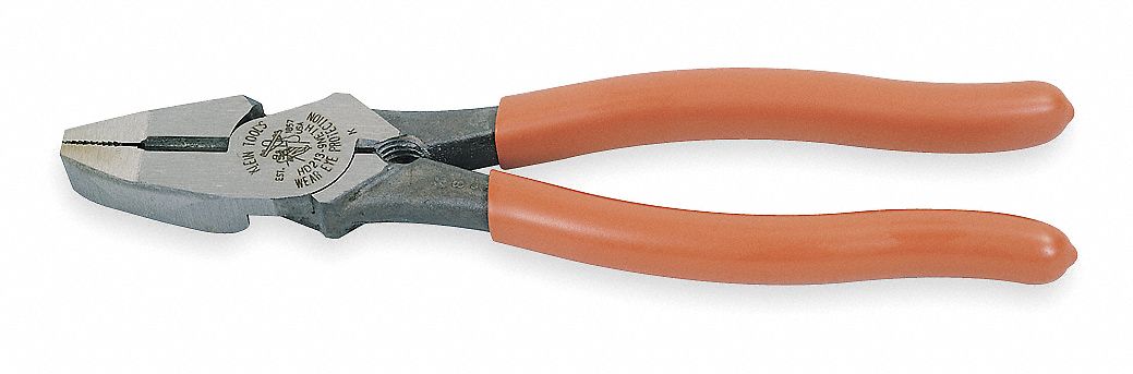 Linemans Plier: Flat, 9 3/8 in Overall Lg, 1 5/8 in Jaw Lg, 1 1/4 in Jaw Wd, 5/8 in Jaw Thick