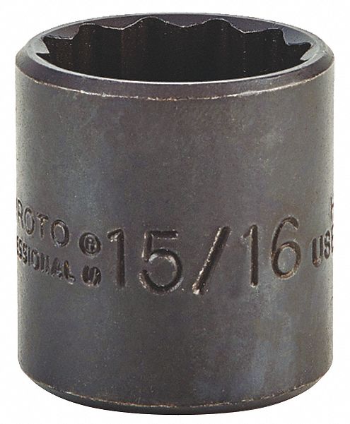 Socket: SAE, 3/8 in Drive Size, 15/16 in Socket Size, 12-Point, Std, Black Oxide, Socket