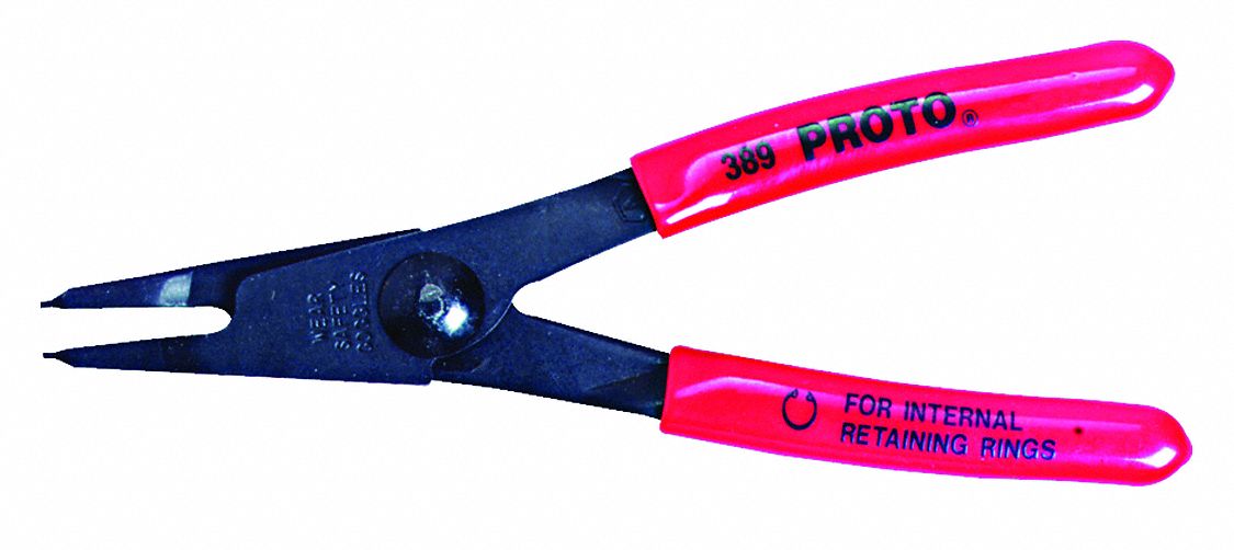 Retaining Ring Plier: Internal, For 1 1/16 in to 2 in Bore Dia, 0.07 in Tip Dia, 6 1/2 in Overall Lg