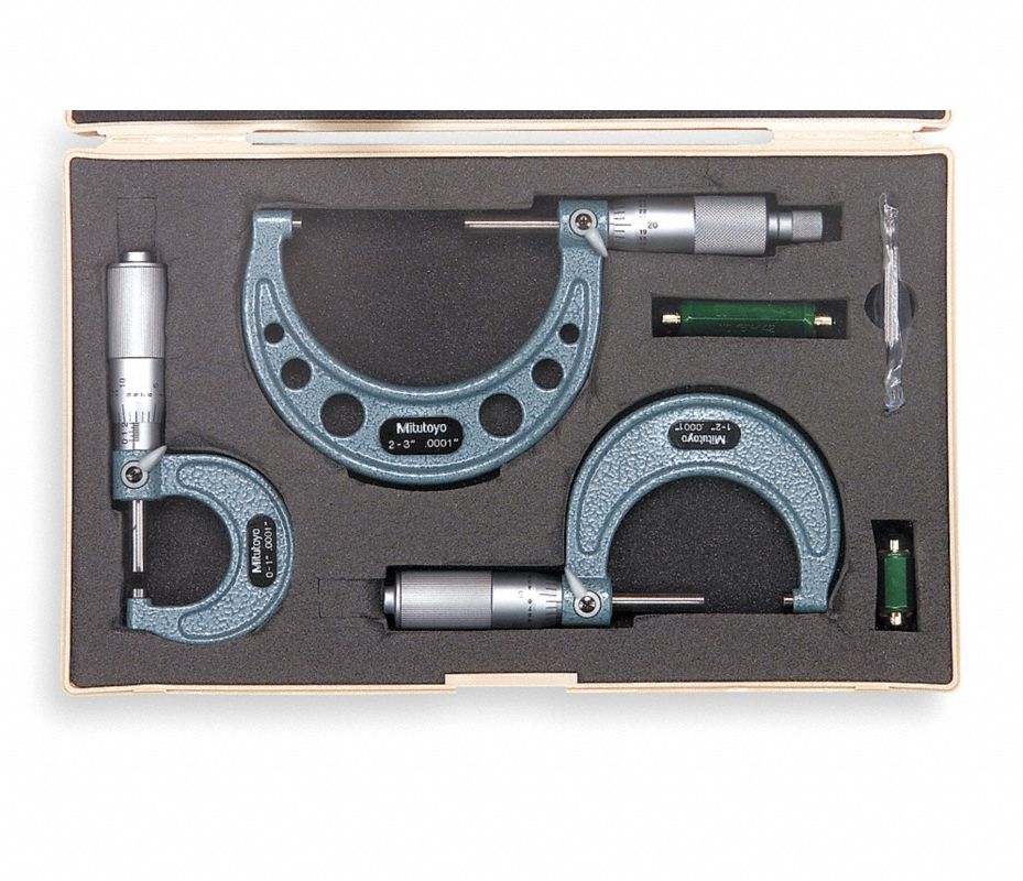 MITUTOYO Juego de Micrómetro, Micrómetros Incluidos 1", 2", 3", Rango