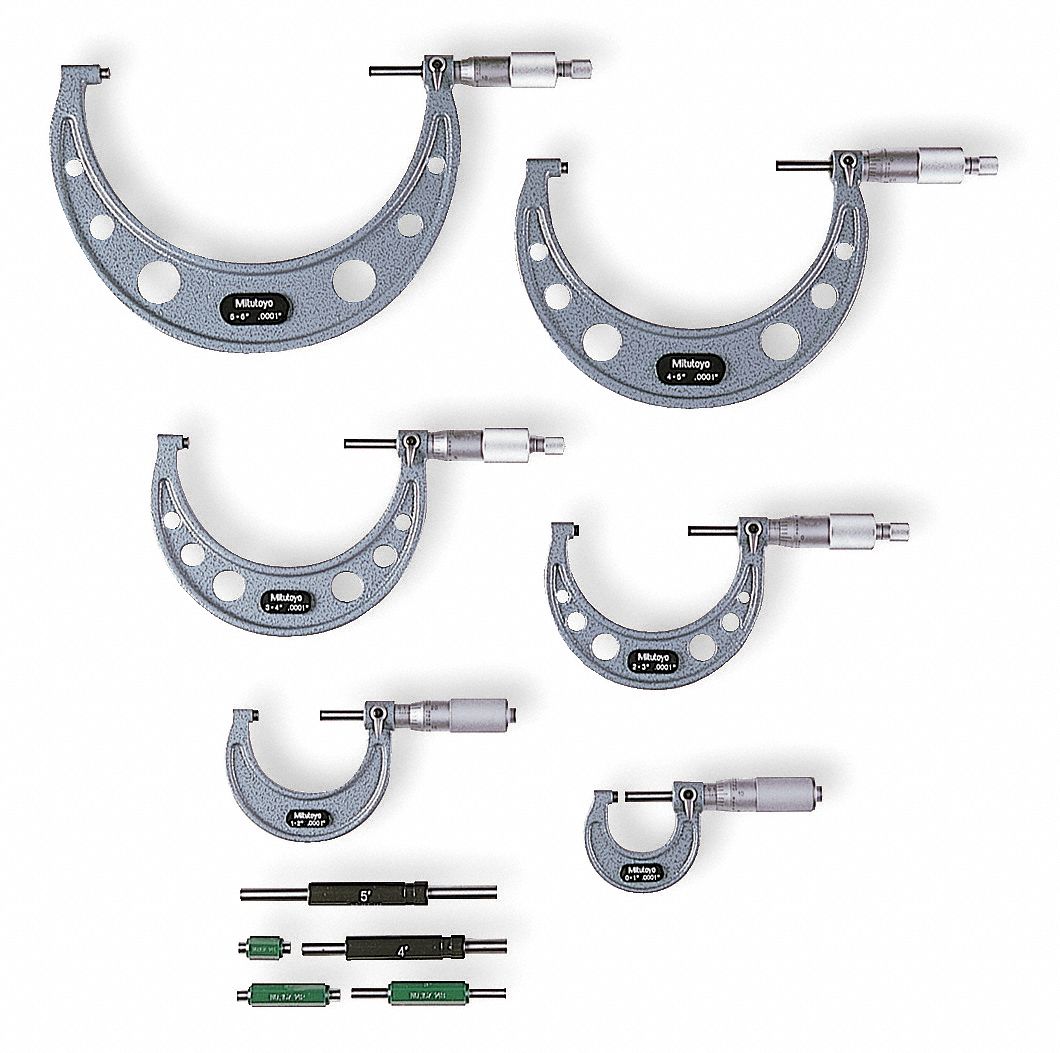 Micrometer Set, Range 0 to 6 in, SPC Output No, Thimble Type Friction/Ratchet Grainger