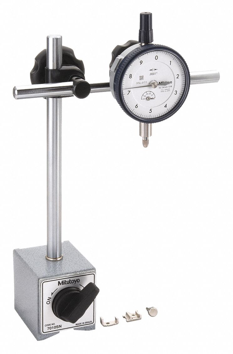 MITUTOYO, 0.05 in Range, Continuous Reading, Dial Indicator & Mag Base