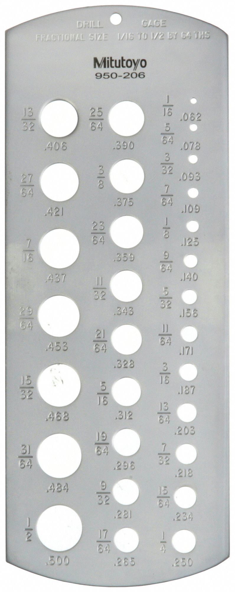 DRILL BIT GAUGE, FRACTIONAL INCH, 5/0 AWG TO 14 AWG RANGE, 29 HOLES, STEEL, SATIN CHROME