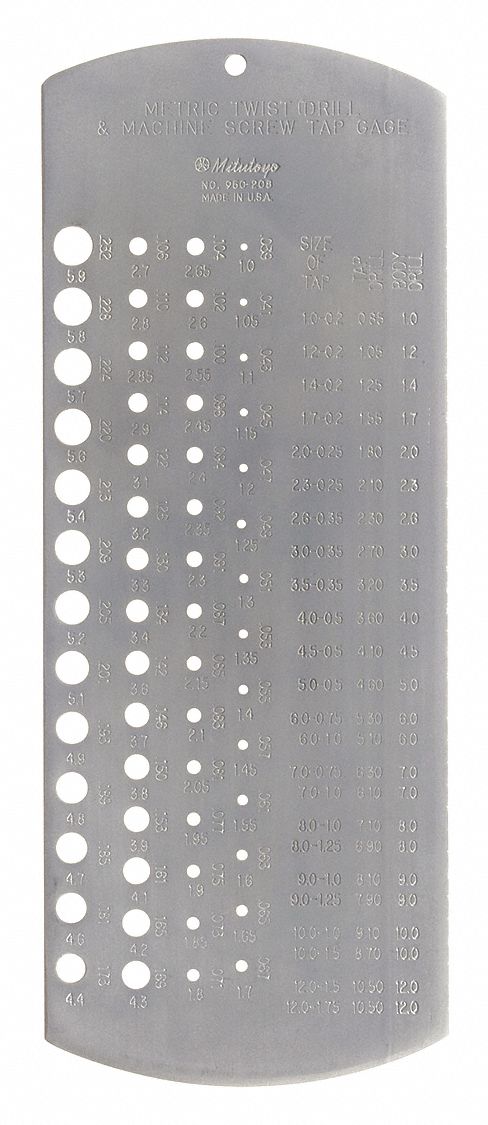 DRILL BIT GAUGE, METRIC, 1 TO 5.9MM RANGE, 57 HOLES, STEEL, SATIN CHROME