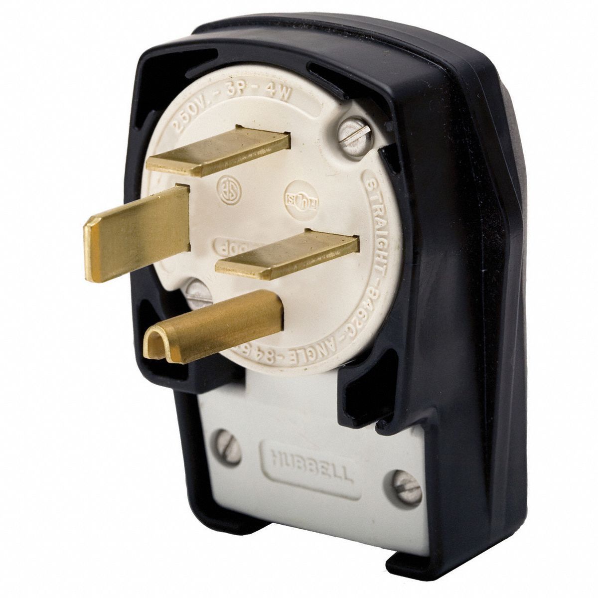 Angle Straight Blade Plug: 15-60P, 60 A, 250V AC, Black, 3 Poles, Screw Terminals