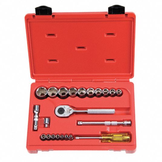 PROTO, 1/4 in, 3/8 in Drive, 22 Piece, Socket Wrench Set - 5C856