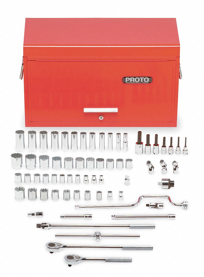 PROTO Socket Wrench Set, SAE, 1/2 in. Dr, 65 pc 5C899J54130A Grainger