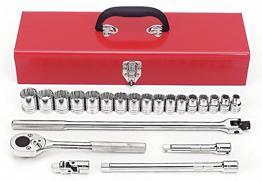 Socket Wrench Set, Socket Size Range 10mm to 36mm, Square, Drive Size 1/2  in, Metric