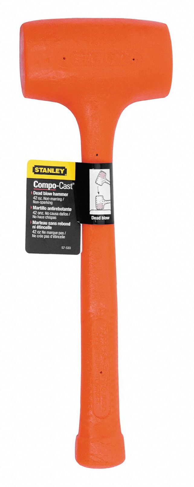 STANLEY Dead Blow Hammer Steel Handle, 3 lb Head Wt, 2 1/2 in Hammer