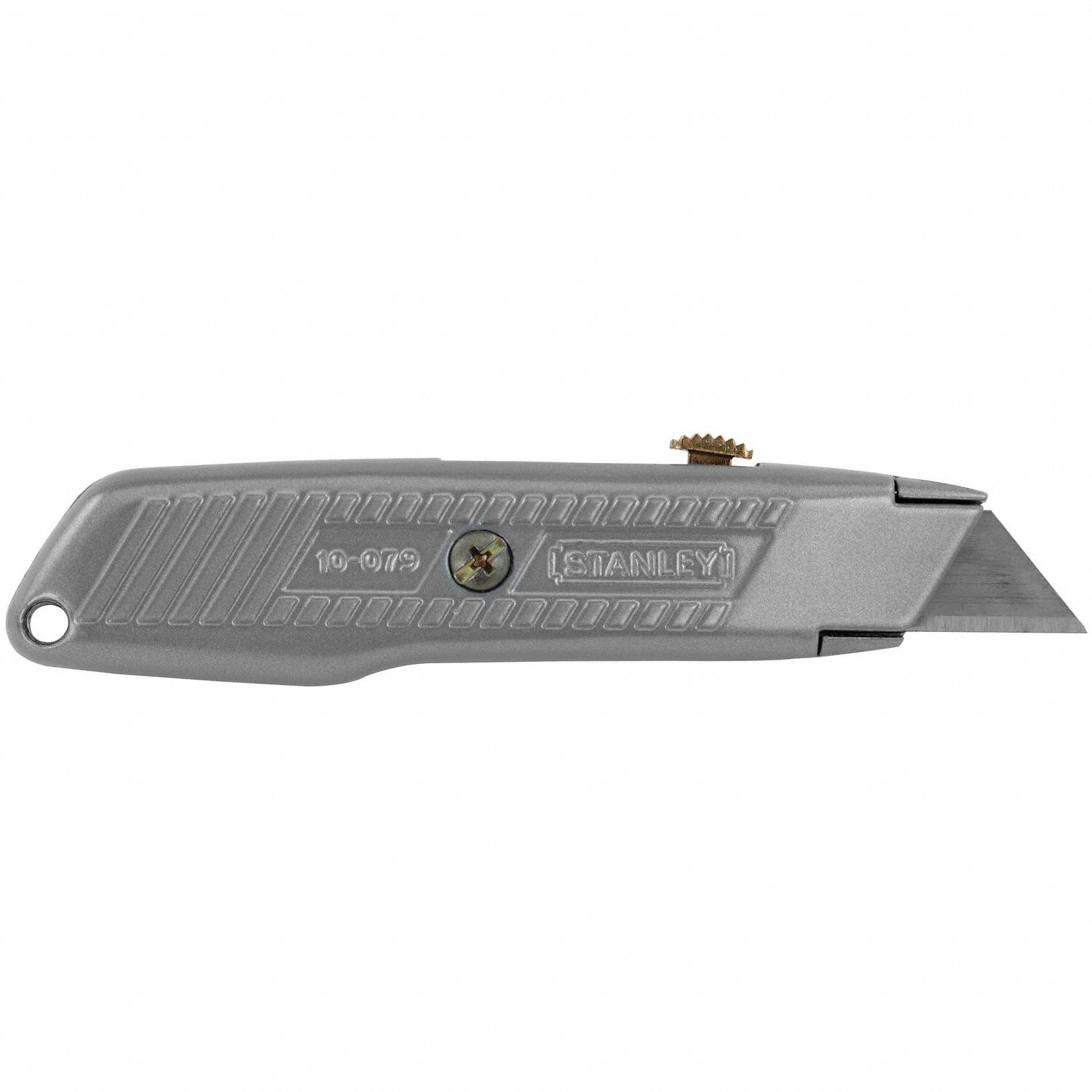 Utility Knife: 6 in Overall Lg, Steel Std Tip, Textured, Metal, Gray, Tools Needed