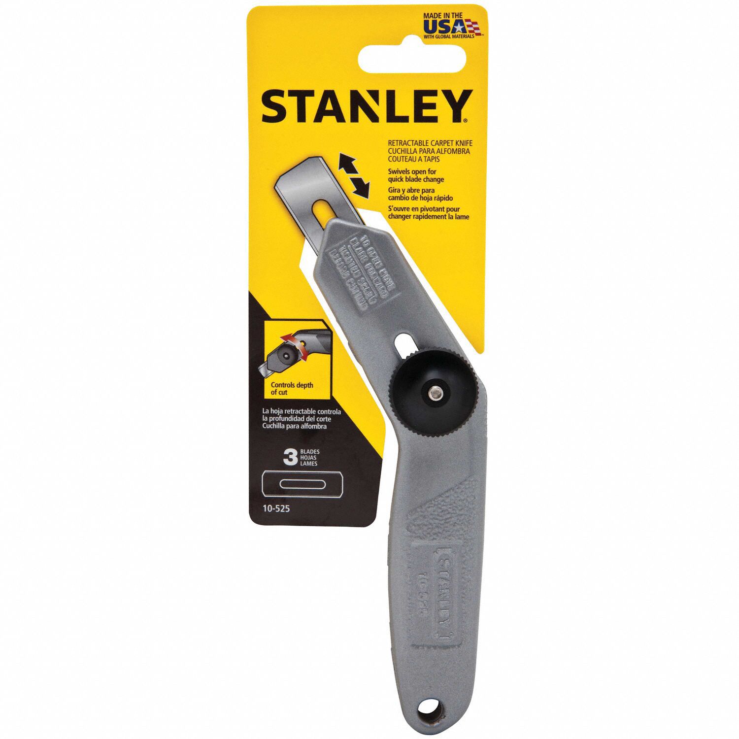 STANLEY Carbon Steel Retractable Carpet Knife,6 1/2 in Overall Length