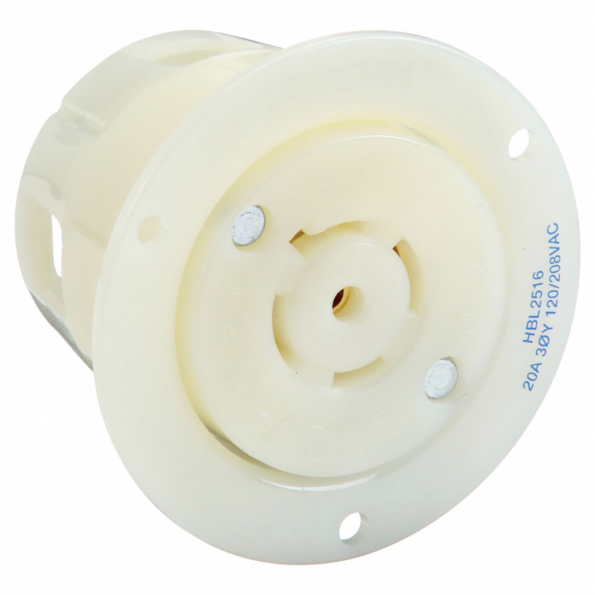 FLANGED LOCKING RECEPTACLE, L21-20R, 20 A, 120/208V AC, WHITE, 4 POLES