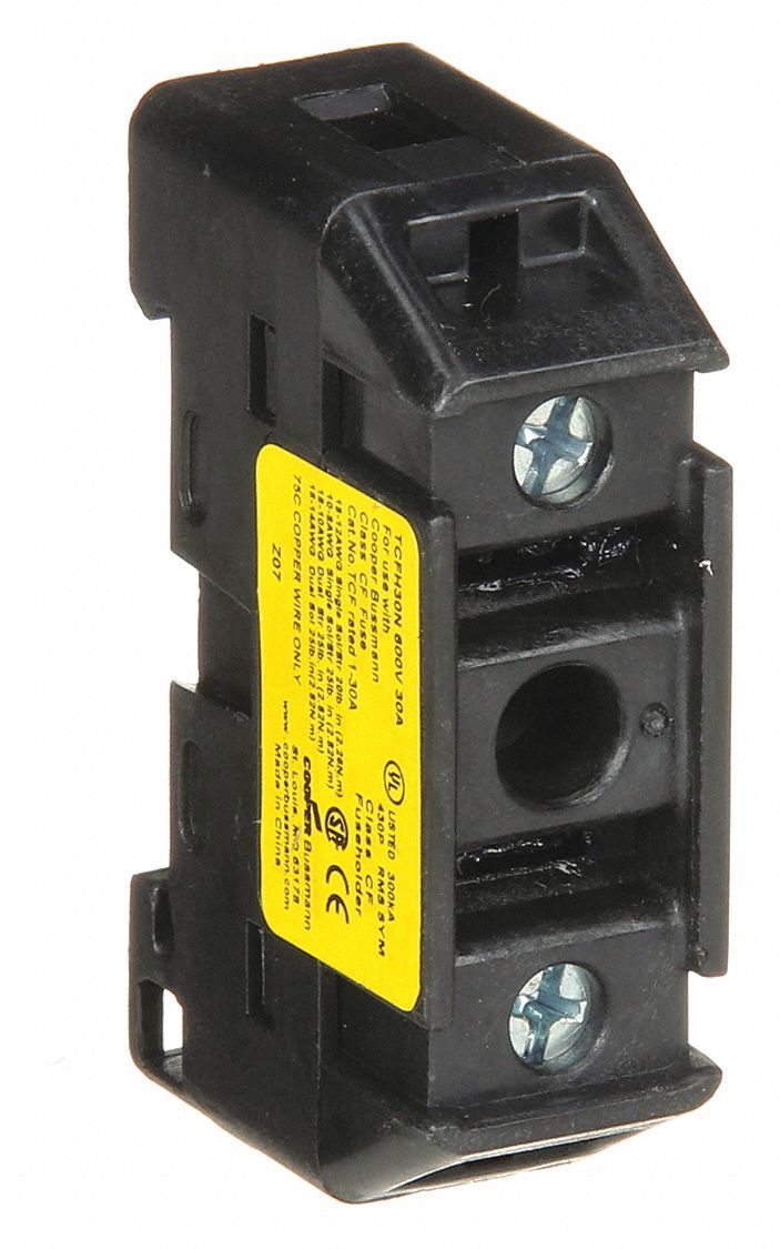 FUSE BLOCK, 1 POLE, 0 TO 30 A, 600V AC/300V DC, BOX LUG, NONINDICATING