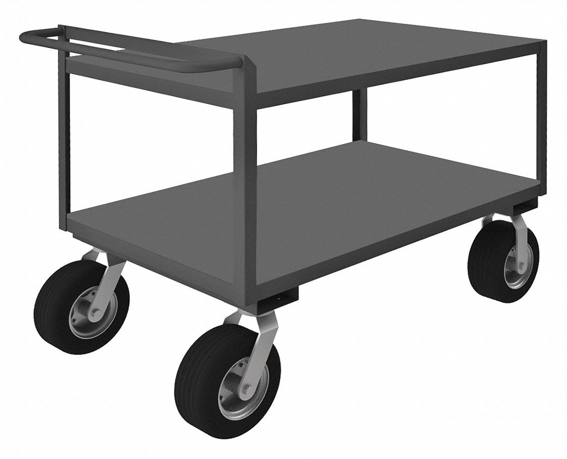 Utility Cart with Flush Metal Shelves: 1, 500 lb Load Capacity, 48 in x 24 in, Flat