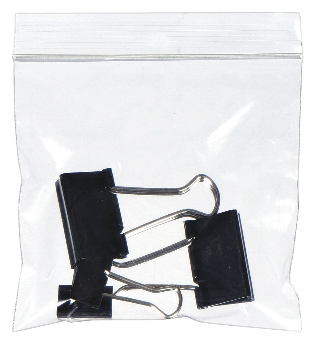 RECLOSABLE POLY BAG, 2 MIL THICK, 4 IN W, 4 IN L, WITH HANG HOLE, ZIP, 1,000 PK