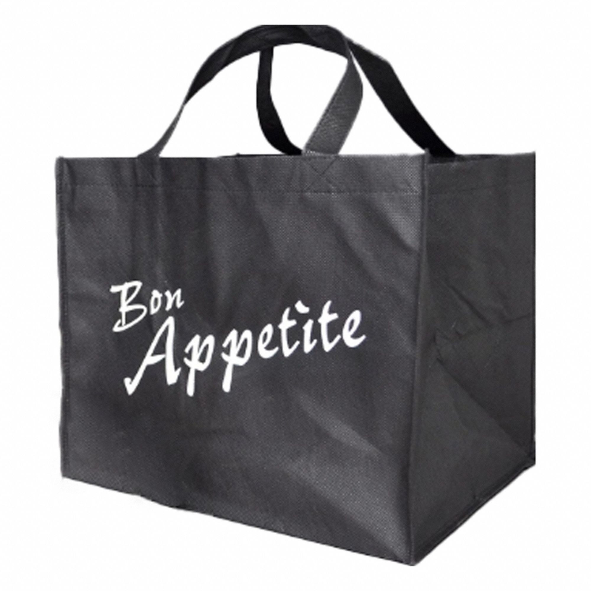 Reusable Shopping Bag: 14 in x 12 in x 12 in, 1.85 mil Thick, Polypropylene, Black, 100 PK