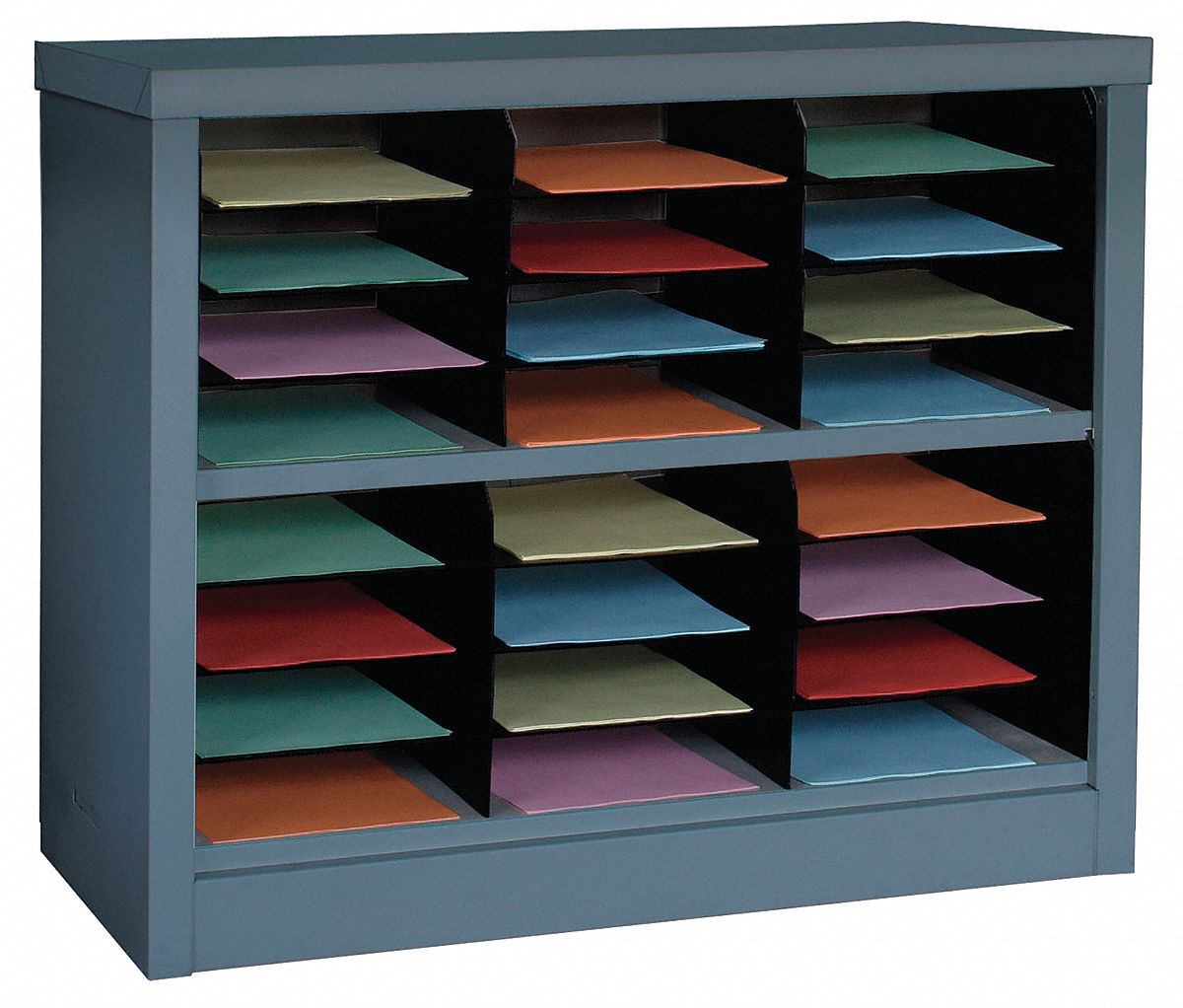 Literature Organizer: Gray, 24 Compartments, Includes Label Holders