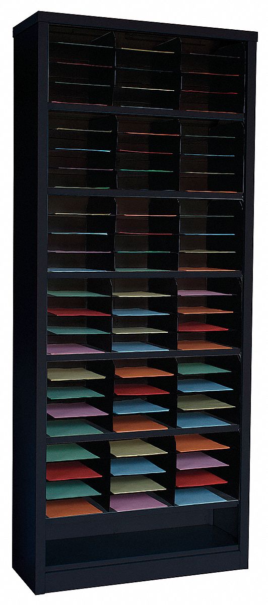 Literature Organizer: Black, 72 Compartments, Includes Label Holders