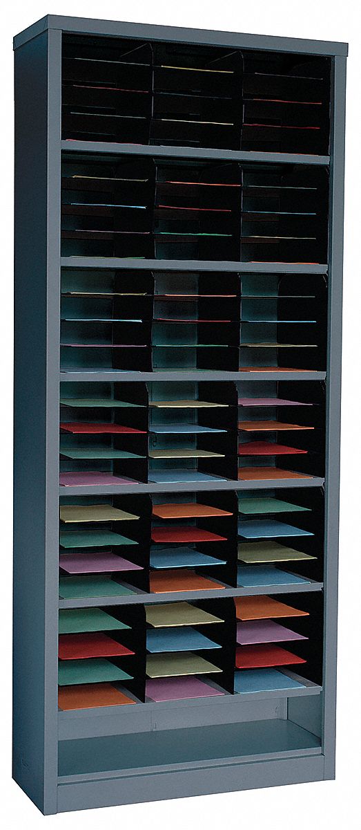 Literature Organizer: Gray, 72 Compartments, Includes Label Holders