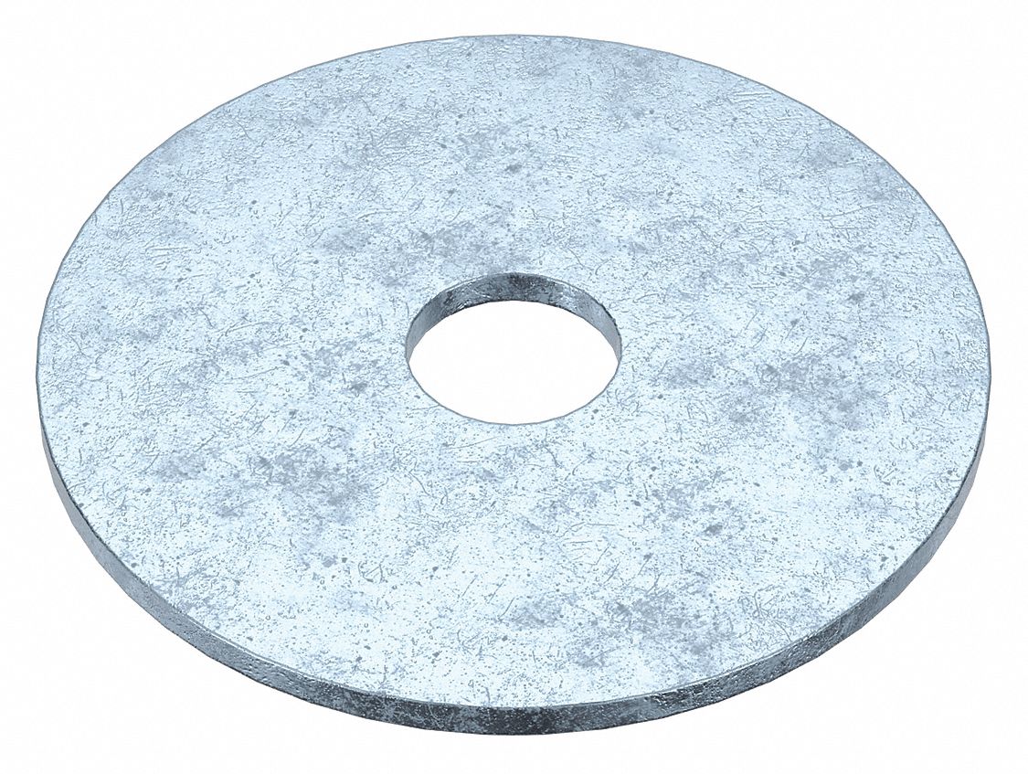 Large O.D. Oversized Washer: Case Hardened, Zinc Plated, Steel, 1/4 in Screw Sz, 2, 300 PK