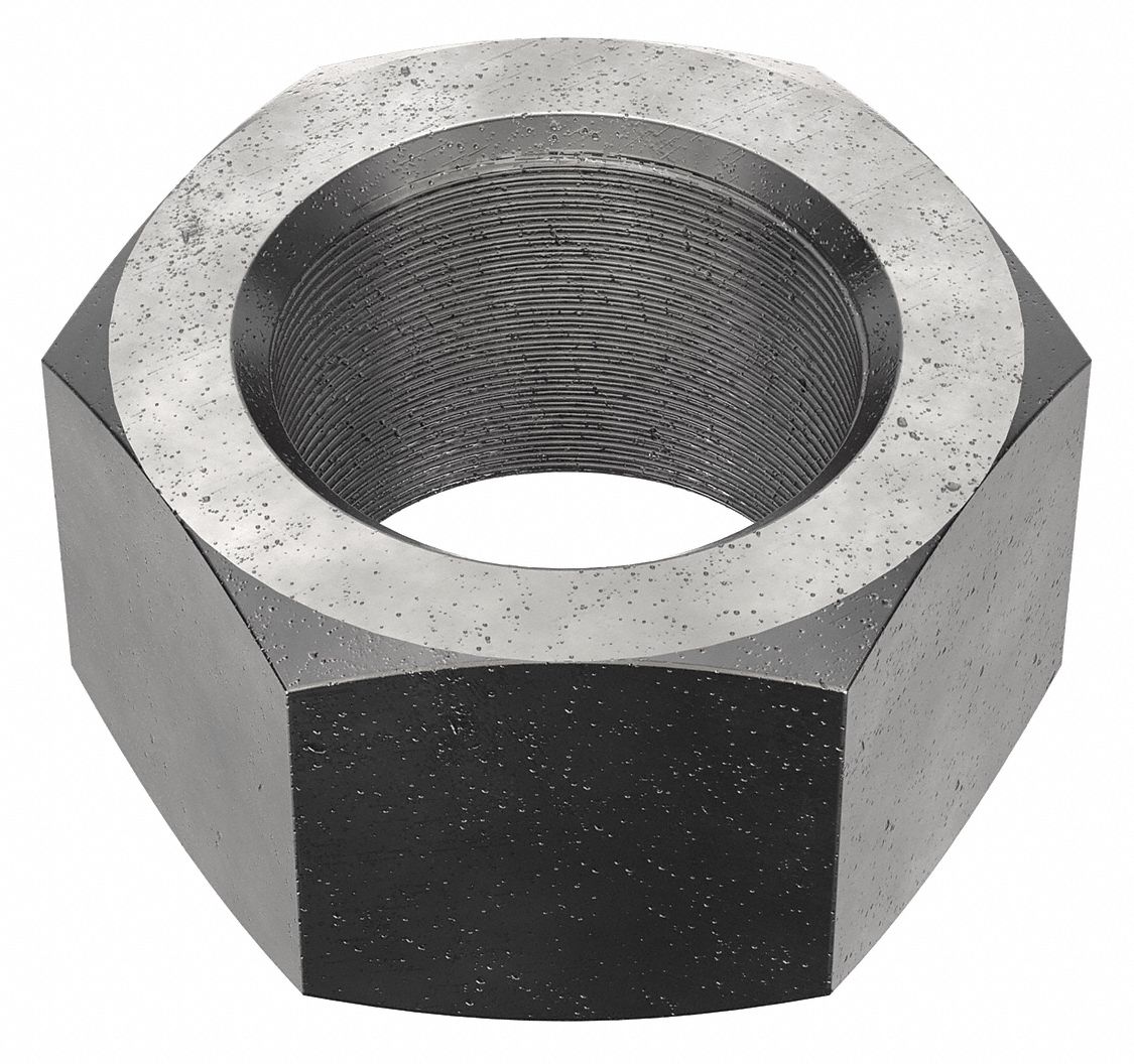 Hex Nut: Std Hex, 3"-12 Thread, 4 1/2 in Hex Wd, 2 19/32 in Hex Ht, Steel, Grade 2, Black Oxide, Std