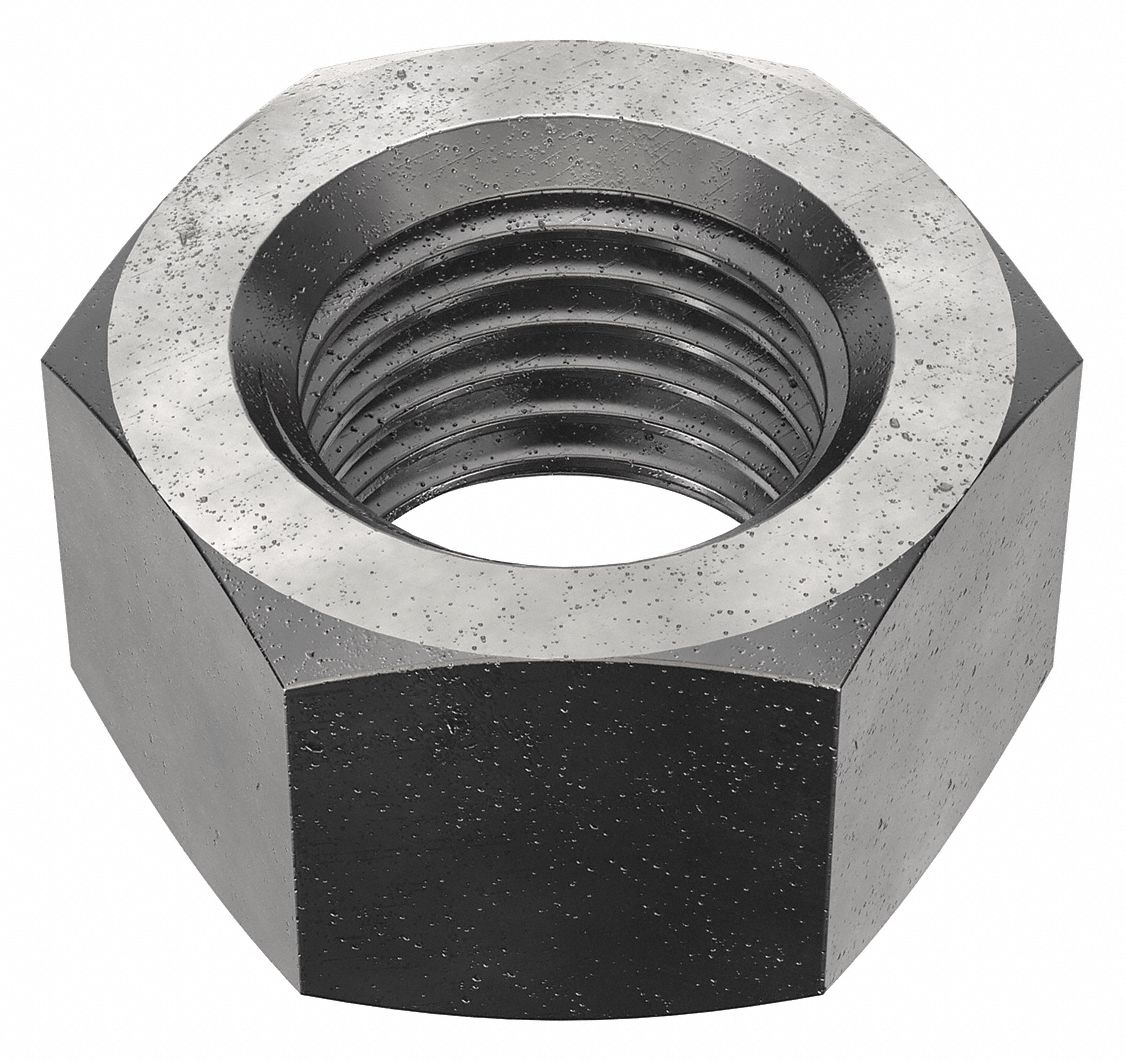 Hex Nut: 1 1/2"-6 Thread, 2 1/4 in Hex Wd, 1 9/32 in Hex Ht, Steel, Grade 2, Black Oxide, Std, 55 PK